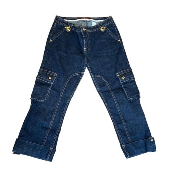 Baby Phat Vintage Retro Women's Cropped Carpenter Jeans with Gold Detail Size 9 - Picture 2 of 10